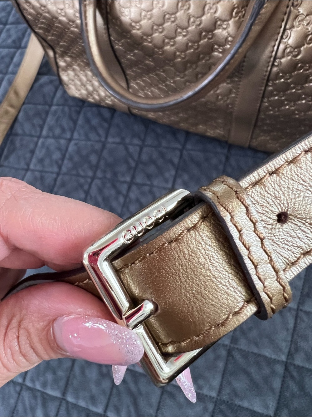 Gucci Boston Purse Metallic Bronze Duffle Bag Style Gold Crossbody Strap - Picture 5 of 16